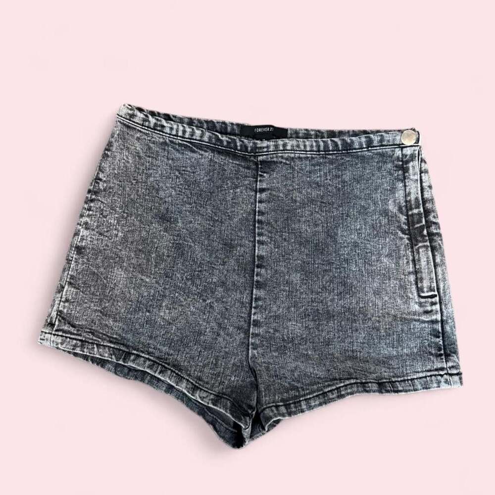 Forever 21 Acid Wash Black Denim High-Waist Shorts